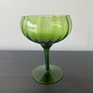 Vintage Retro Emerald Green Empoli Twisted Stem Pedestal Glass Goblet Bowl 7"